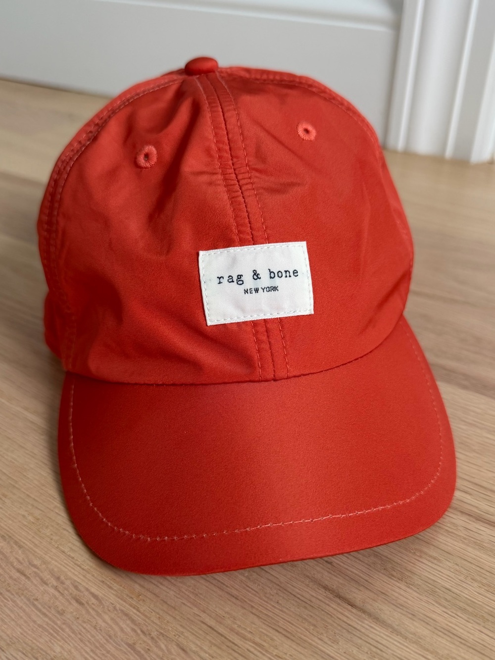 NWOT rag & bone Addison Baseball Cap in a vibrant red-orange nylon (Retails $95)